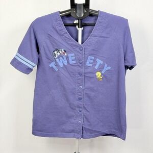 Looney Tunes Shirt Womens Aprox Large Purple Tweety Sylvester Jersey